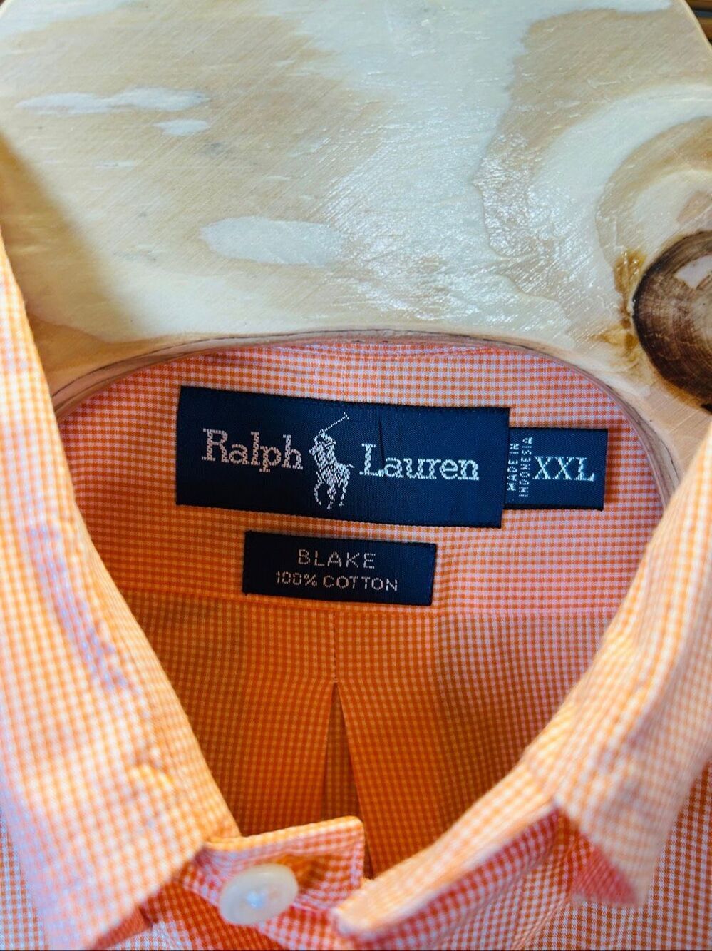 Ralph Lauren XXL Short Sleeve Orange and White Checked Button Down Blake - Picture 3 of 4